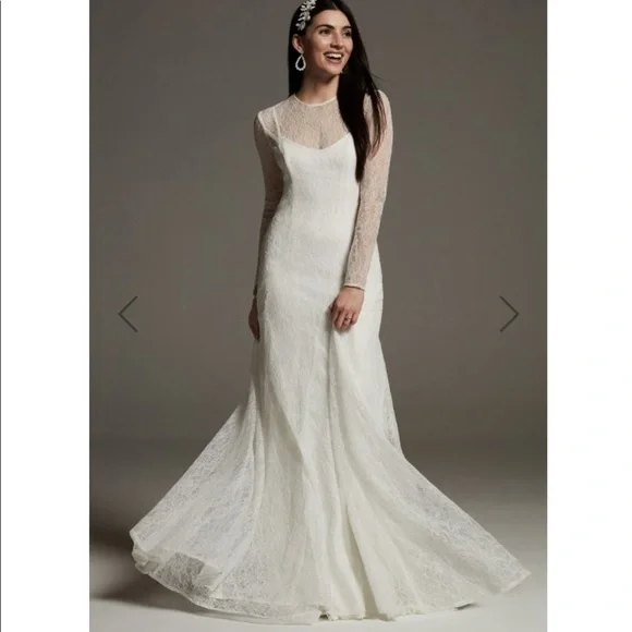 White by Vera Wang | Dresses | White By Vera Wang Long Sleeve Lace  Overdress Soft White | Poshmark